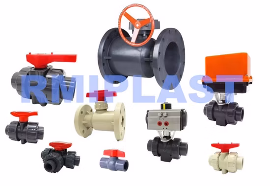 Plástico PVC PVDF PP Pph CPVC UPVC Alavanca manual da roda de engrenagem Weir Válvula de diafragma Válvula borboleta/Flange Válvula de esfera True Union/Válvula de retenção de giro elétrico pneumático